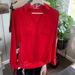 Red Express button up blouse